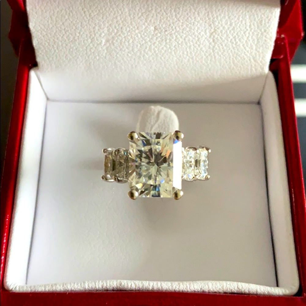 Moissanite emerald cut w baguettes  14k 2 carat